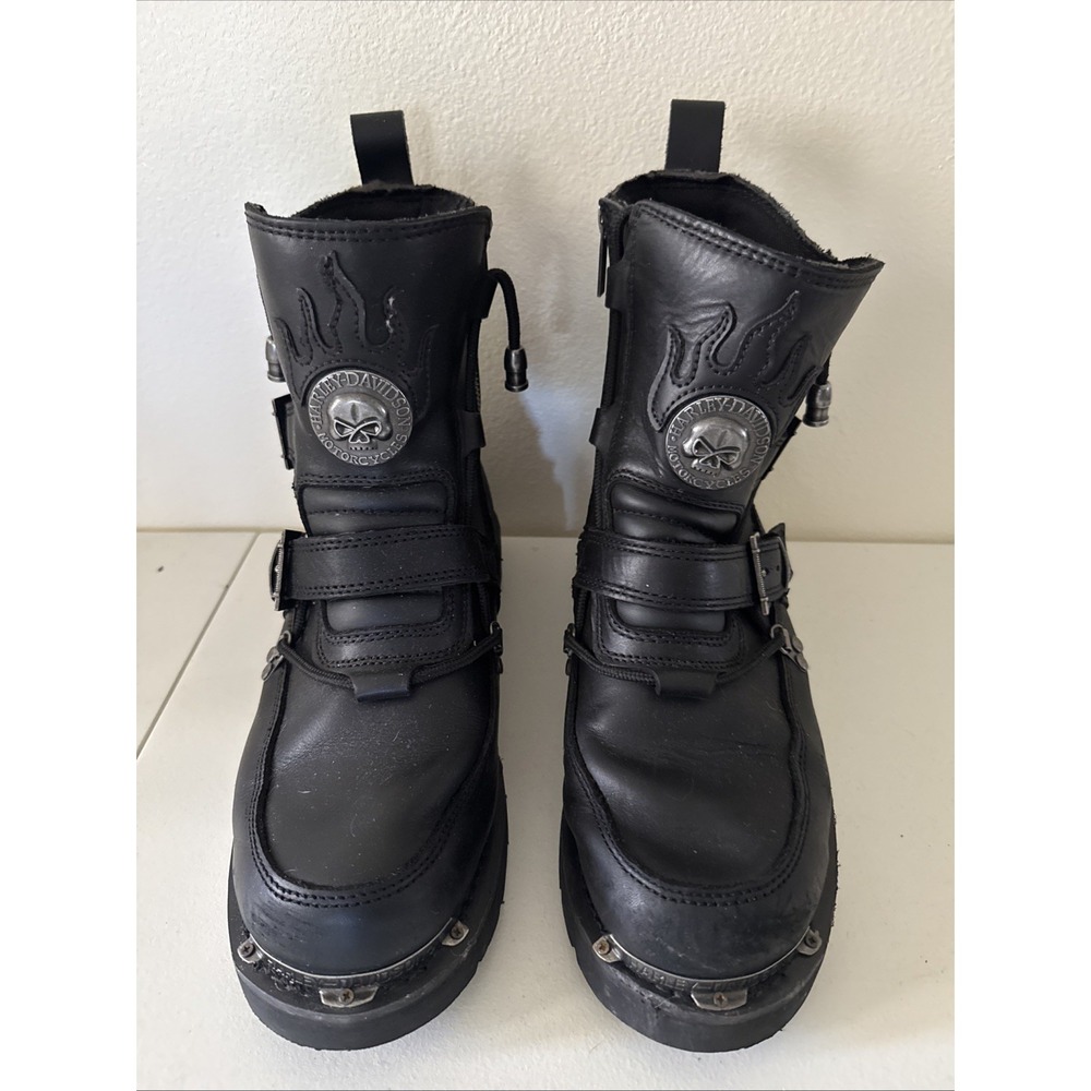 Mens Harley-Davidson D94167  Distortion Skull Leather Motorcycle Boots 10.5W